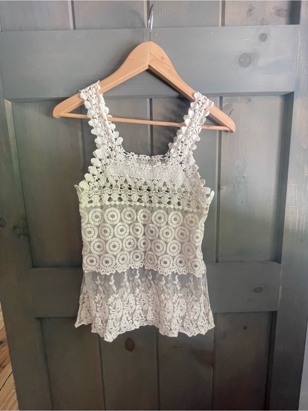 BOHO Lace Crochet Camisole Tank Top - Cream